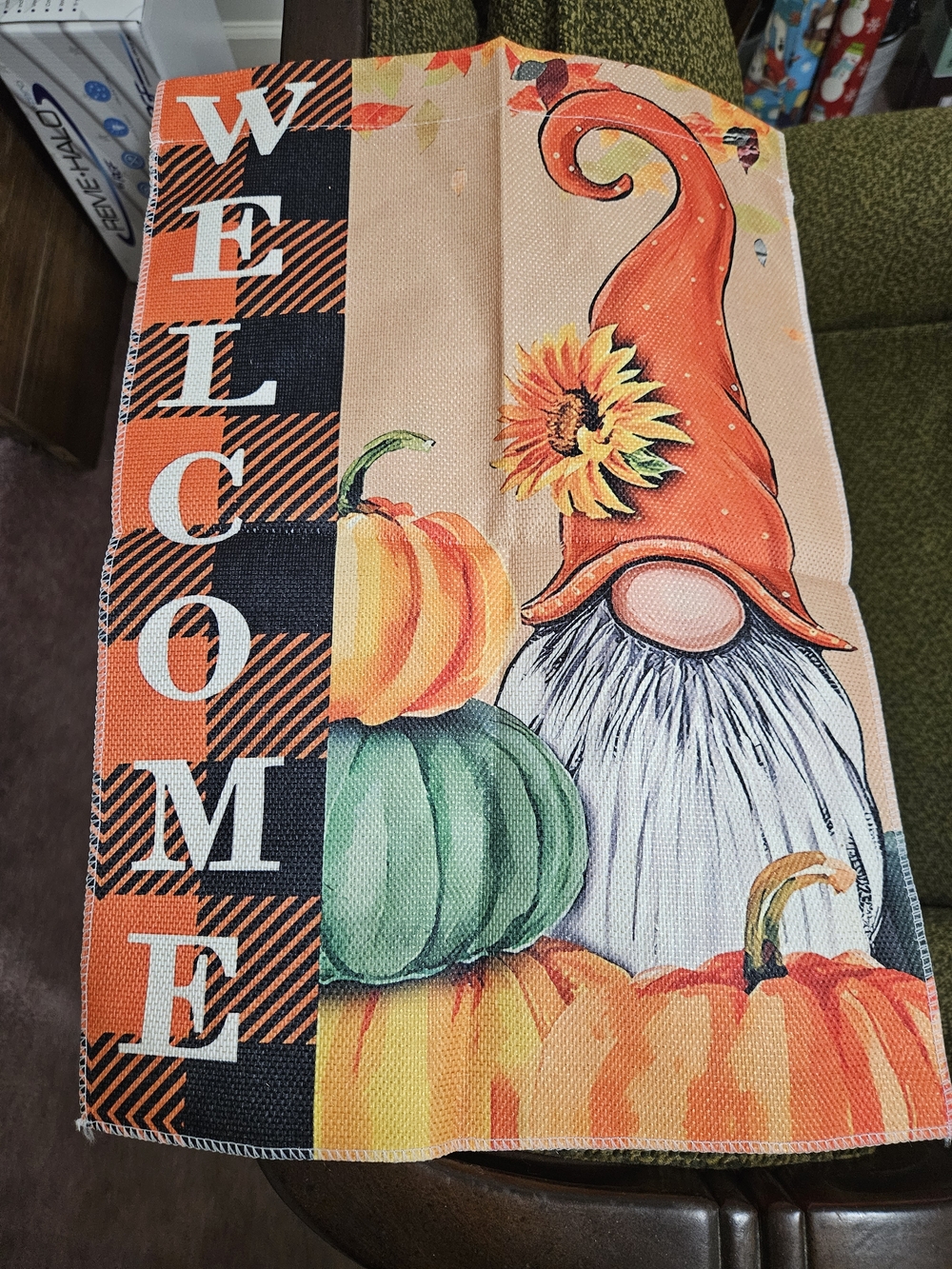 Fall Welcome Gnome Flag with Pumpkins